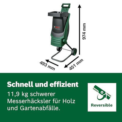 Bosch AXT Rapid 2000 Häcksler (zum leistungsstarken Häckseln von Gartenabfällen; kraftvoller 2000-W-Motor)