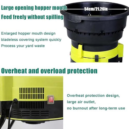 Elektrischer Gartenhäcksler Holzhäcksler 2500 W – 8000 U/min Laubhacker mit 54 cm Trichter – 208 l/min schneller Kompostier-Mulcher für Gartenabfälle