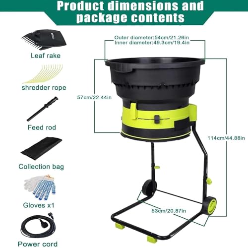 Elektrischer Gartenhäcksler Holzhäcksler 2500 W – 8000 U/min Laubhacker mit 54 cm Trichter – 208 l/min schneller Kompostier-Mulcher für Gartenabfälle