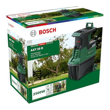 Bosch Leisehäcksler AXT 25 D (2.500 W; geeignet für Hartholz und Dornensträucher; integrierte Fangbox 53 l; in Karton)