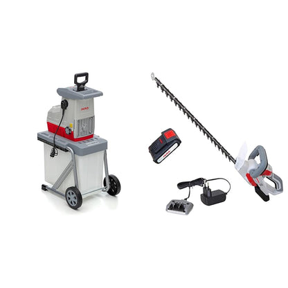 IKRA 81002880 Elektro Gartenhäcksler Walzenhäcksler ILH 3000 A & Akku Heckenschere IAHS 20-1 inkl. Akku 20V & Akku-Ladestation, Schnittlänge 54cm