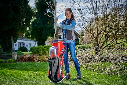 Einhell Akku-Messerhäcksler REDAXXO 36/25 Power X-Change (36 V, max. 25 mm Aststärke, 3 Wendemesser aus Stahl, 55 L Fangsack, Transportgriff, Stopfer)