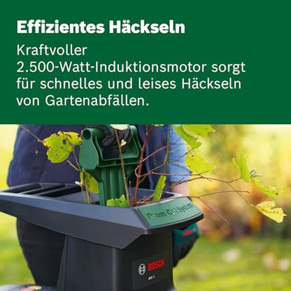 Bosch Leisehäcksler AXT 25 D (2.500 W; geeignet für Hartholz und Dornensträucher; integrierte Fangbox 53 l; in Karton)