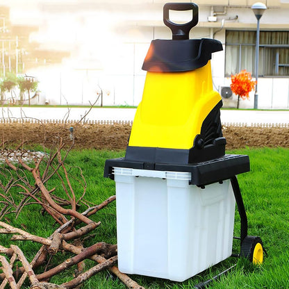 Elektrischer Gartenhäcksler 2500 W, tragbarer Laub- und Holzhacker mit Rädern, Auffangbox und wendbaren Stahlklingen für Hofreinigung und